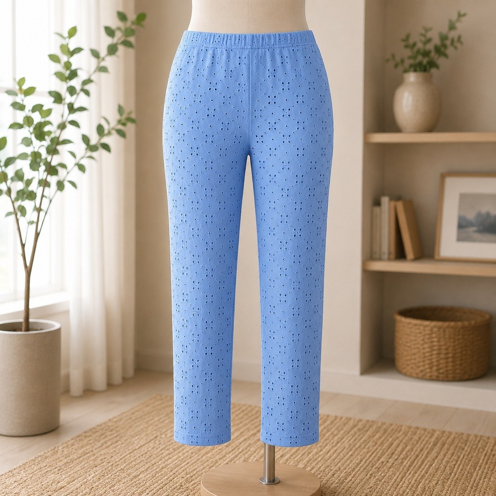 NWT LOGO Layers Leggings Womens 1XP Blue Eyelet Cropped Pull On Pants